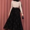 Printed Tulle Skirt with Belt Detail Black