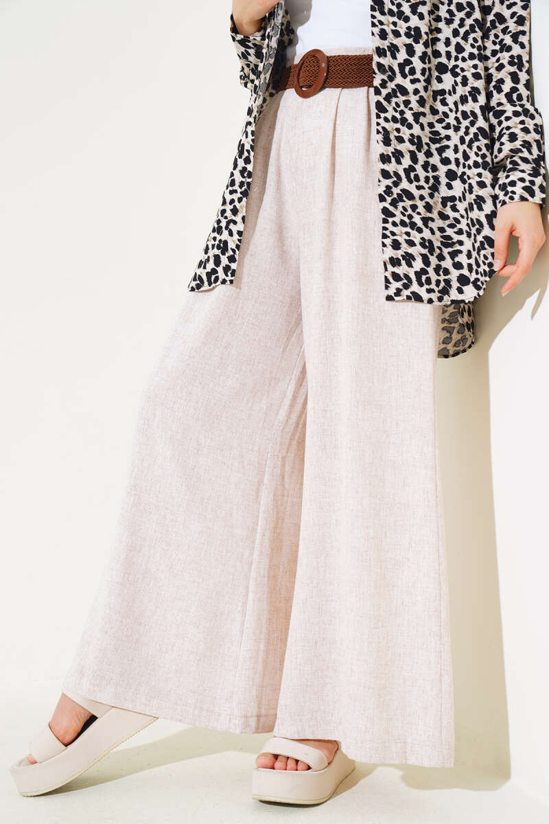 Belted Wide Leg Pants Beige