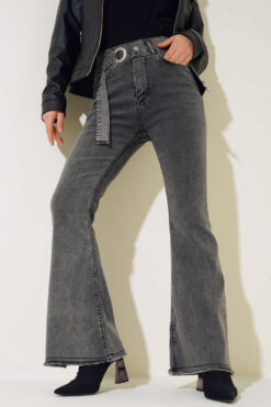 Belted Flared Jeans Midnight Black