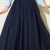 Belted Waist Elastic Voile Skirt Navy Blue