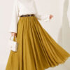 Belted Waist Elastic Voile Skirt Oil Green - Image 2