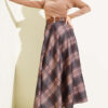 Belted Plaid Flared Skirt Brown - Image 2