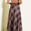 Belted Plaid Flared Skirt Brown - Image 3