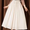 Belted Flared Voile Skirt Beige