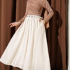 Belted Flared Voile Skirt Beige - Image 2