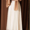 Belted Flared Voile Skirt Beige - Image 3