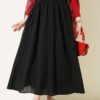 Belted Flared Voile Skirt Black