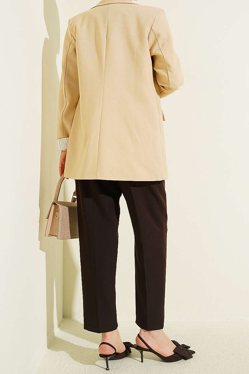 Belted Pleated Detail Carrot Pants Dark Brown - Imagen 3