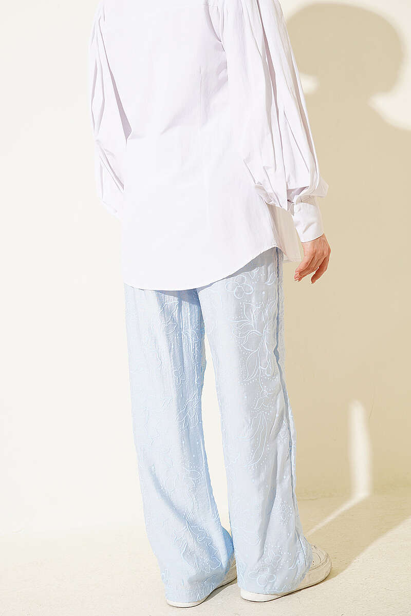 Self-Patterned Elastic Waist Pants Ice Blue - Image 3