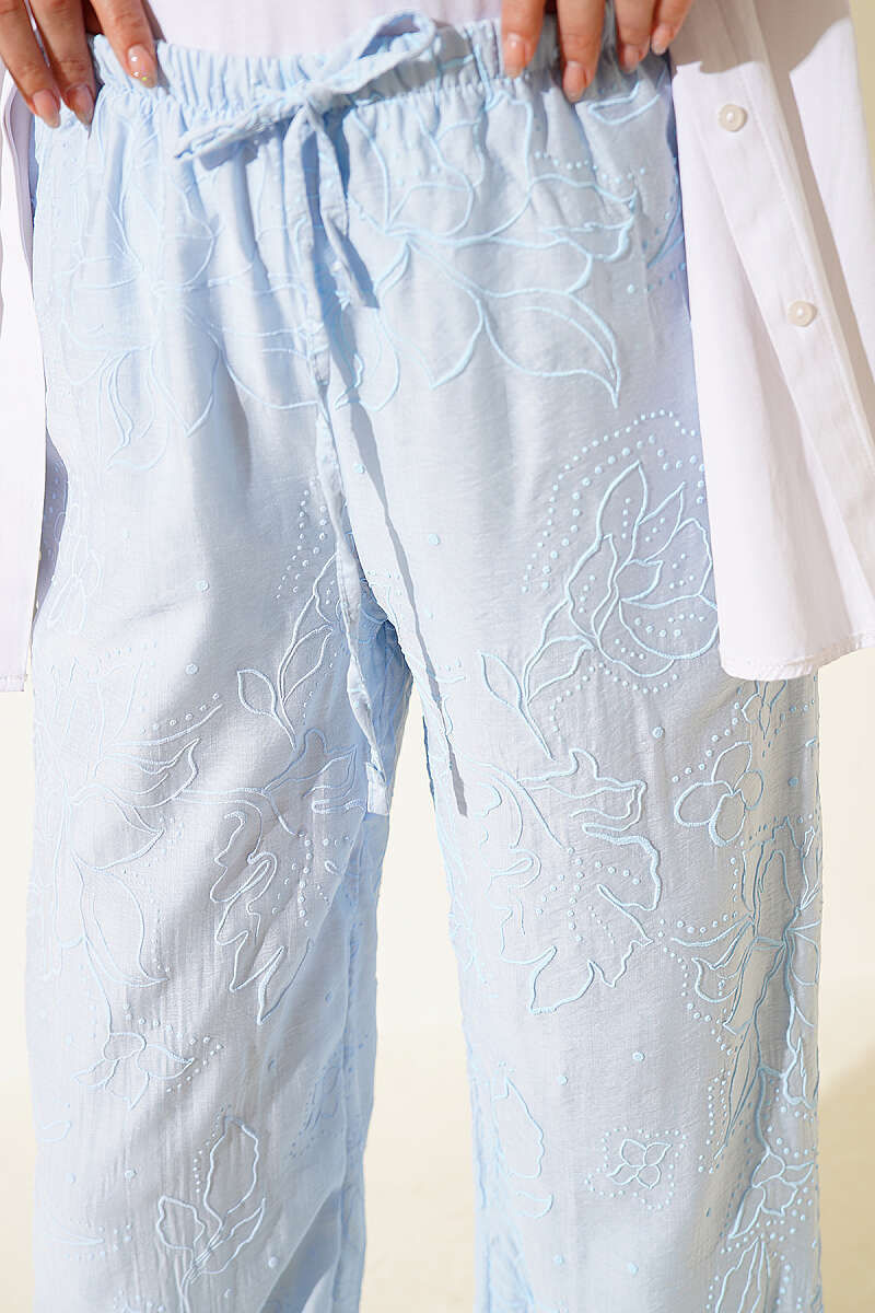 Self-Patterned Elastic Waist Pants Ice Blue - Image 4