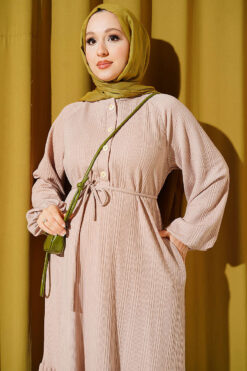 Alternative view of Self-Patterned Raglan Sleeve Dress Beige