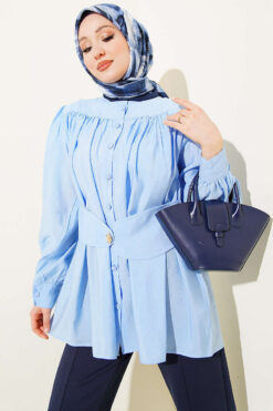 Shirt with Self-Tie Detail Blue