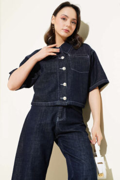 Alternative view of Short Sleeve Jacket Denim Two-Piece Set Dark Navy