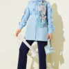 Ruffled Sleeve Tie Waist Shirt Baby Blue - immagine 2