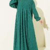 Self-Patterned Raglan Sleeve Dress Green - immagine 5