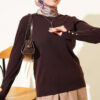 Buttoned Long Sleeve Knit Sweater with Sleeve Cuffs Dark Brown