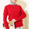 Buttoned Long Sleeve Knit Sweater with Sleeve Cuffs Burgundy