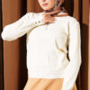Buttoned Long Sleeve Knit Sweater with Sleeve Cuffs Ecru