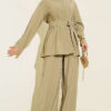 Sleeve Pleated Gold Button Two-Piece Set Hazel