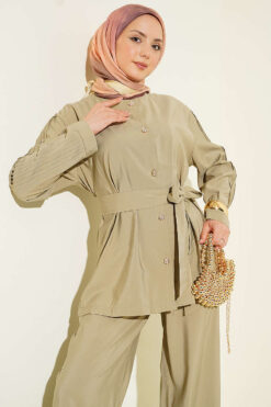 Alternative view of Sleeve Pleated Gold Button Two-Piece Set Hazel