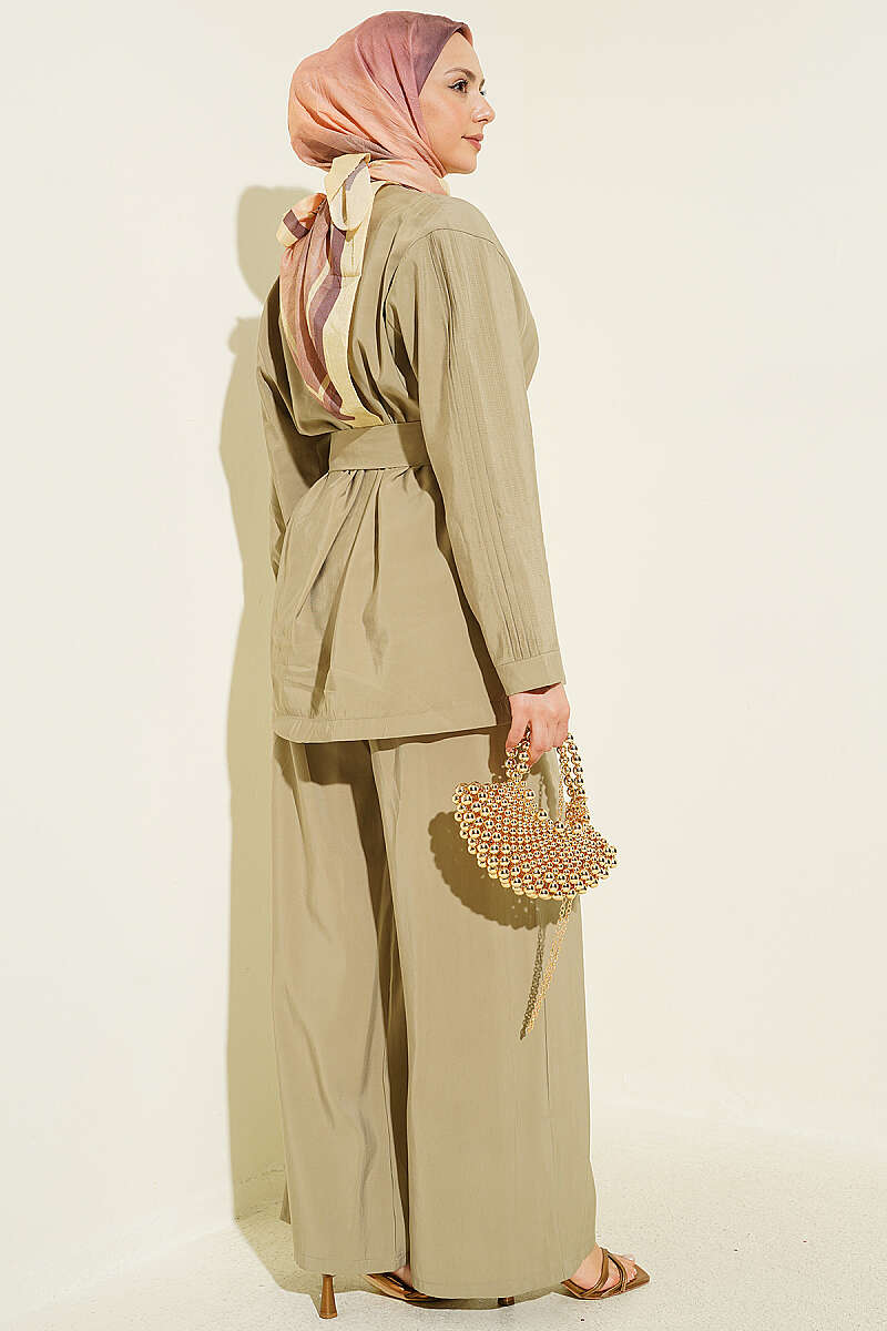 Sleeve Pleated Gold Button Two-Piece Set Hazel – Bild 3