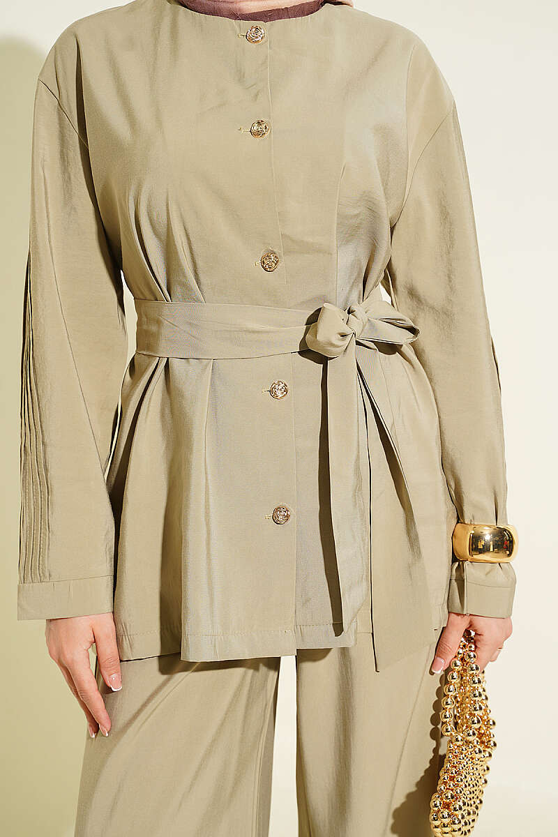 Sleeve Pleated Gold Button Two-Piece Set Hazel – Bild 4