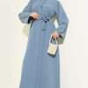 Abaya with Pearl Embellished Sleeves Slate Grey