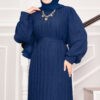 ⁦Organza Sleeve Modest Evening Dress Blue⁩ - الصورة ⁦2⁩
