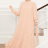 Organza Sleeve Modest Evening Dress Beige - الصورة 3