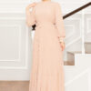 Organza Sleeve Modest Evening Dress Beige - الصورة 4