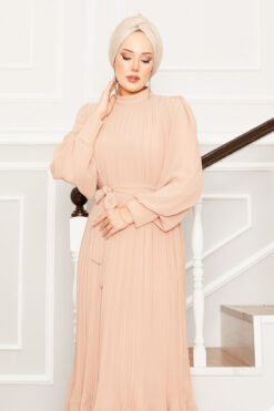 Alternative view of Organza Sleeve Modest Evening Dress Beige