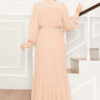 Organza Sleeve Modest Evening Dress Beige - الصورة 5