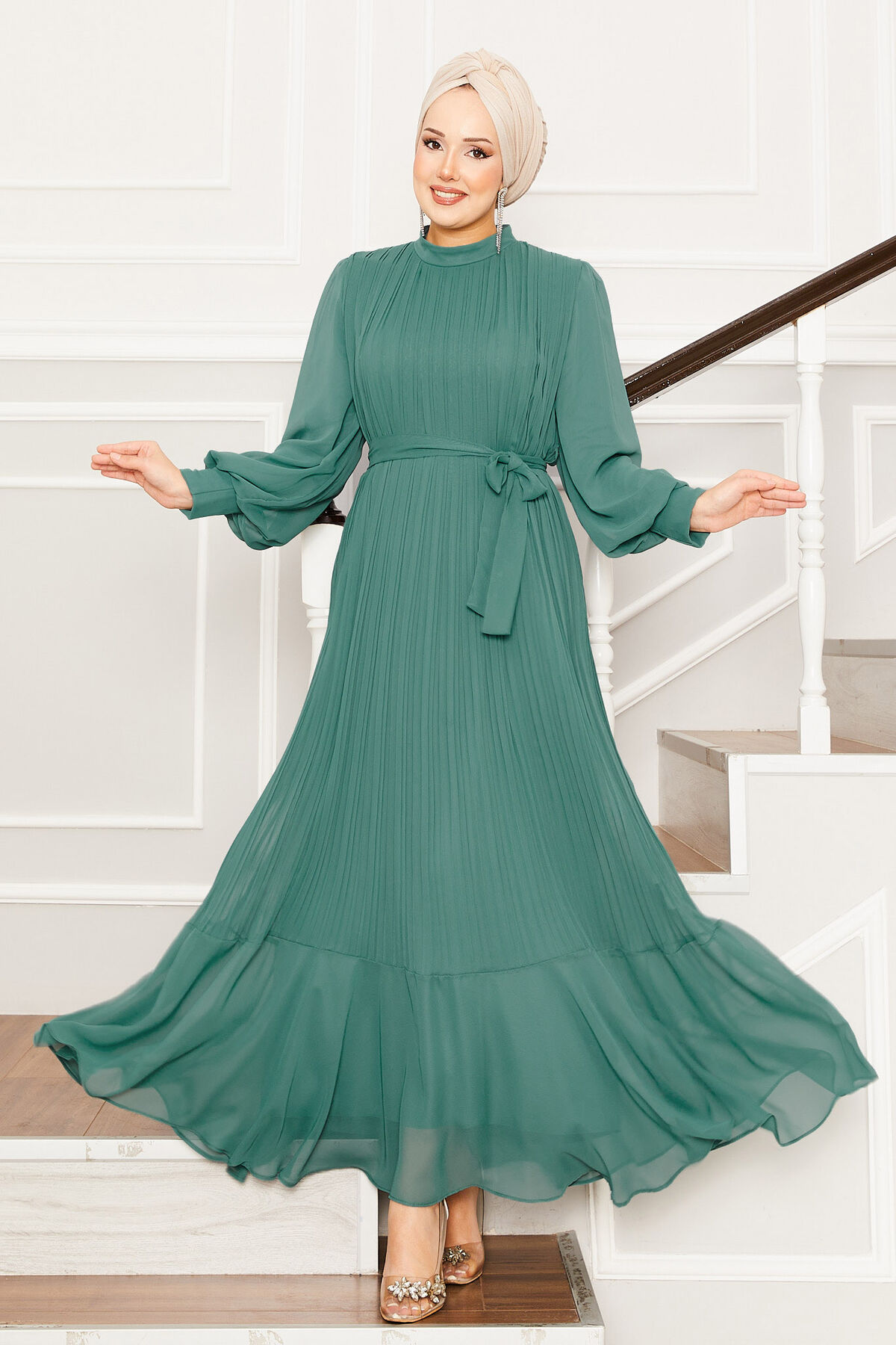 Organza Sleeve Modest Evening Dress Hazel
