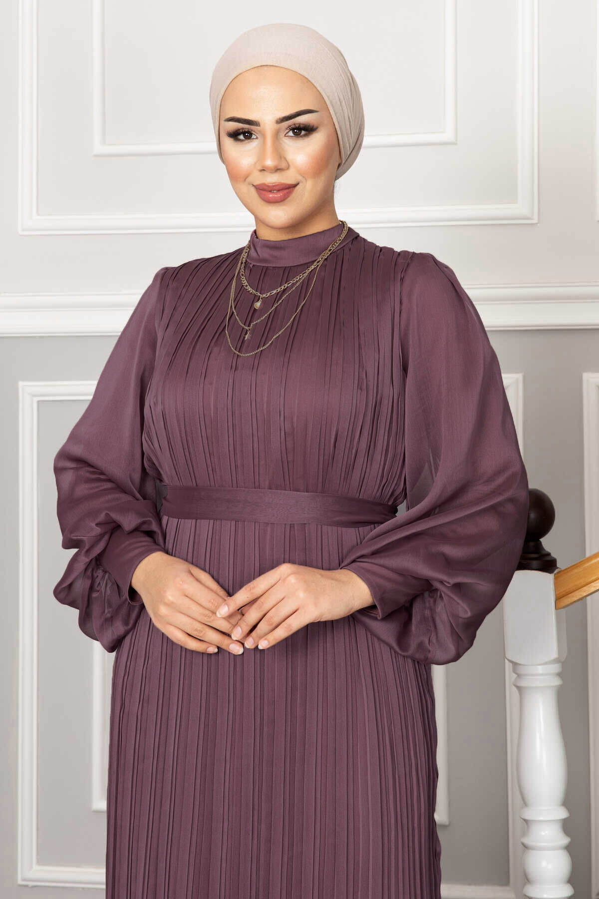Organza Sleeve Modest Evening Dress – Bild 2
