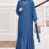 Organza Sleeve Modest Evening Dress Indigo - الصورة 3