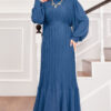 Organza Sleeve Modest Evening Dress Indigo - الصورة 5