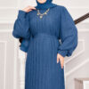 Organza Sleeve Modest Evening Dress Indigo - الصورة 2