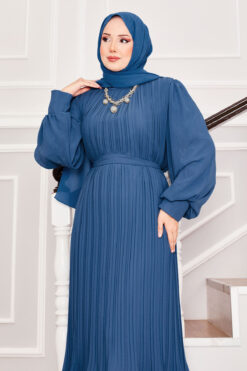 Alternative view of Organza Sleeve Modest Evening Dress Indigo