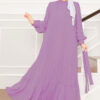 ⁦Organza Sleeve Modest Evening Dress Pink⁩ - الصورة ⁦3⁩