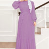 ⁦Organza Sleeve Modest Evening Dress Pink⁩ - الصورة ⁦4⁩