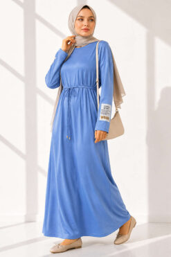 Arm Patch Belted Loisha Dress Baby Blue