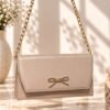 Ribbon Detail Chain Strap Crossbody Bag Beige