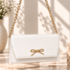 Ribbon Detail Chain Strap Crossbody Bag White