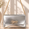 Ribbon Detail Chain Strap Crossbody Bag Silver