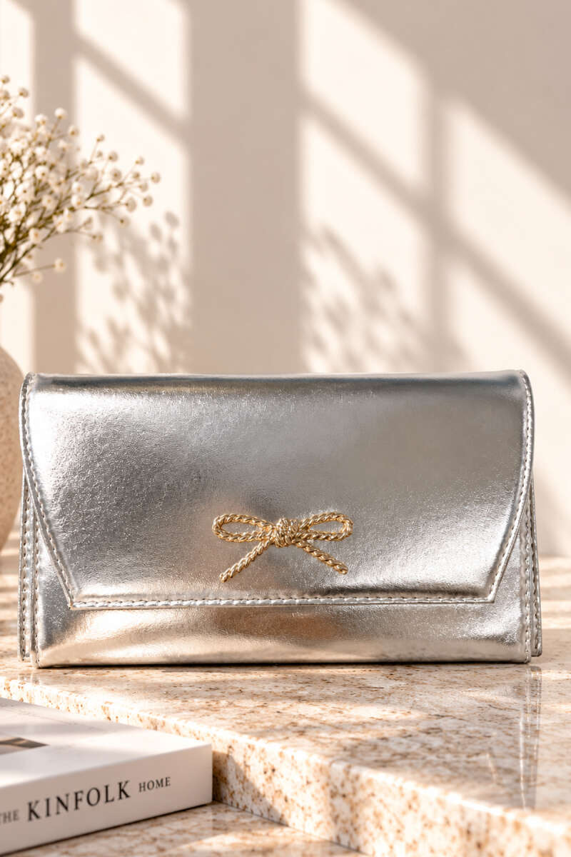 Ribbon Detail Chain Strap Crossbody Bag Silver – Bild 2