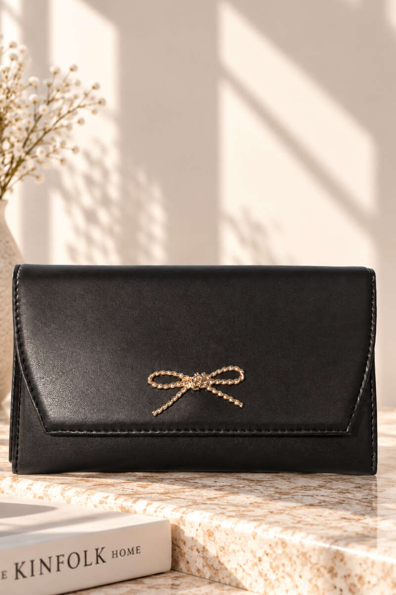 Ribbon Detail Chain Strap Crossbody Bag Black - الصورة 2
