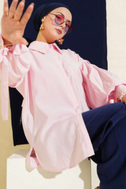 Balloon Sleeve Shirt with Eyelet Detail Pink