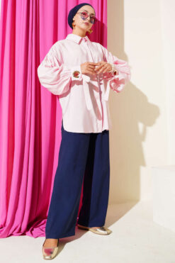 Alternative view of Balloon Sleeve Shirt with Eyelet Detail Pink