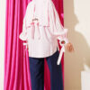 Balloon Sleeve Shirt with Eyelet Detail Pink - Image 3