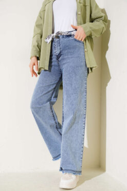 Alternative view of Fringe Hem Belted Denim Pants Light Charcoal
